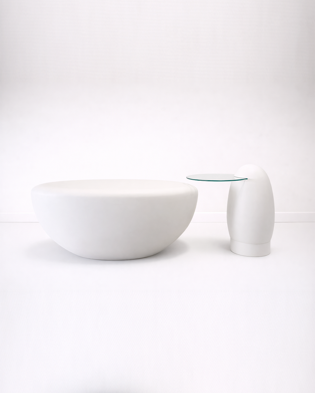 Sculpted White Coffee Table Set