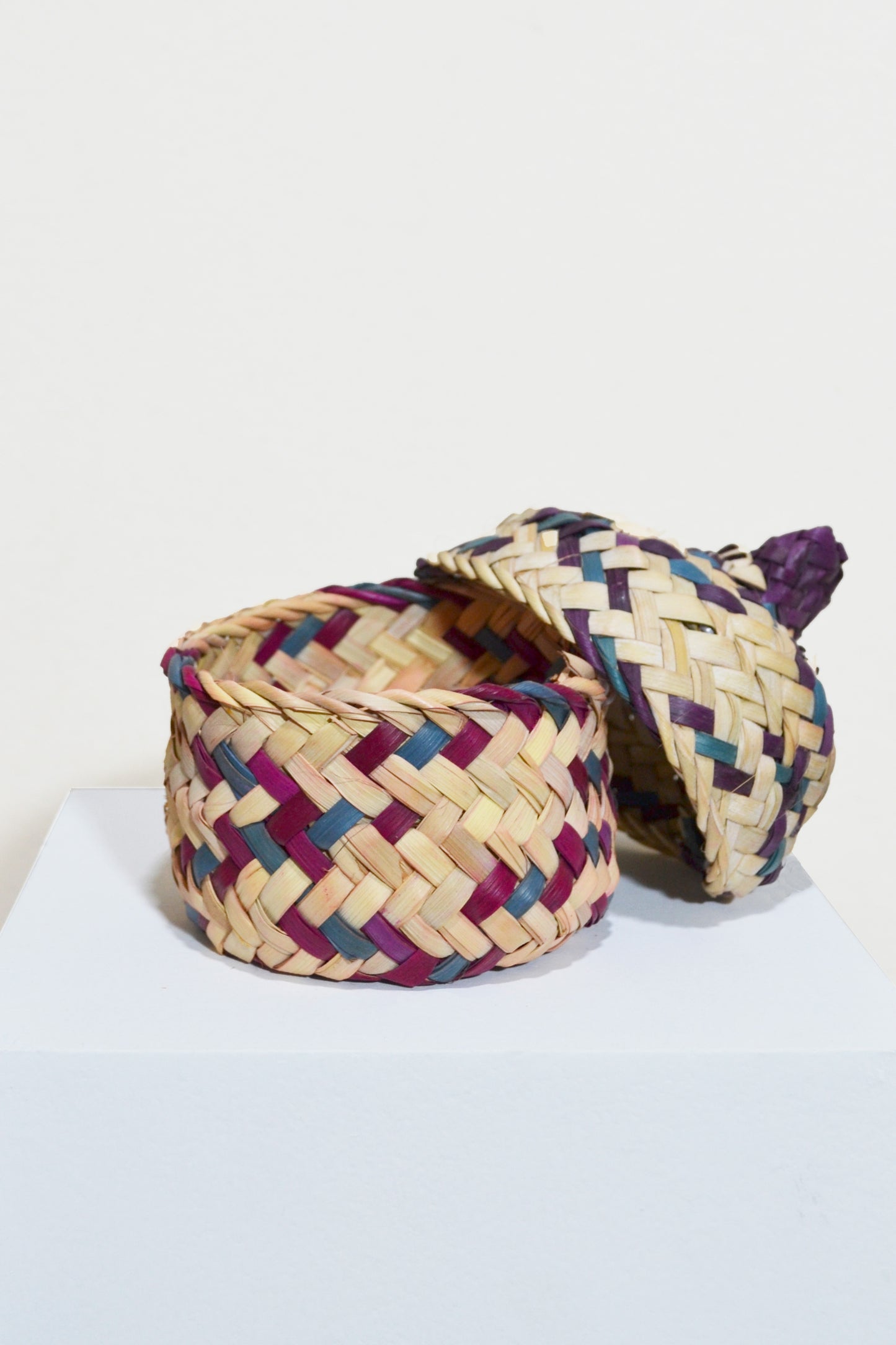 Woven Multicolor Straw Basket with Lid