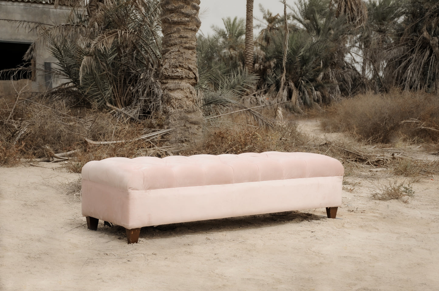 Dusty Pink Buttoned Ottoman