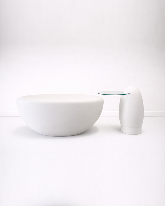 Sculpted White Coffee Table Set