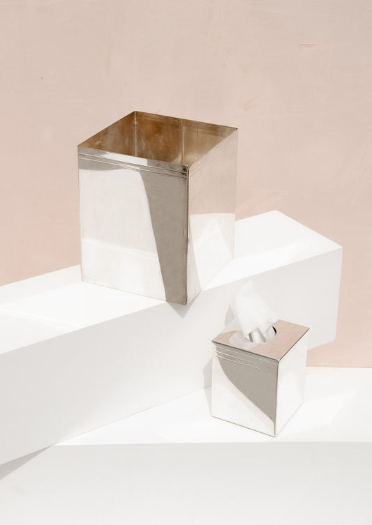 Silver Tissue Box & Dustbin