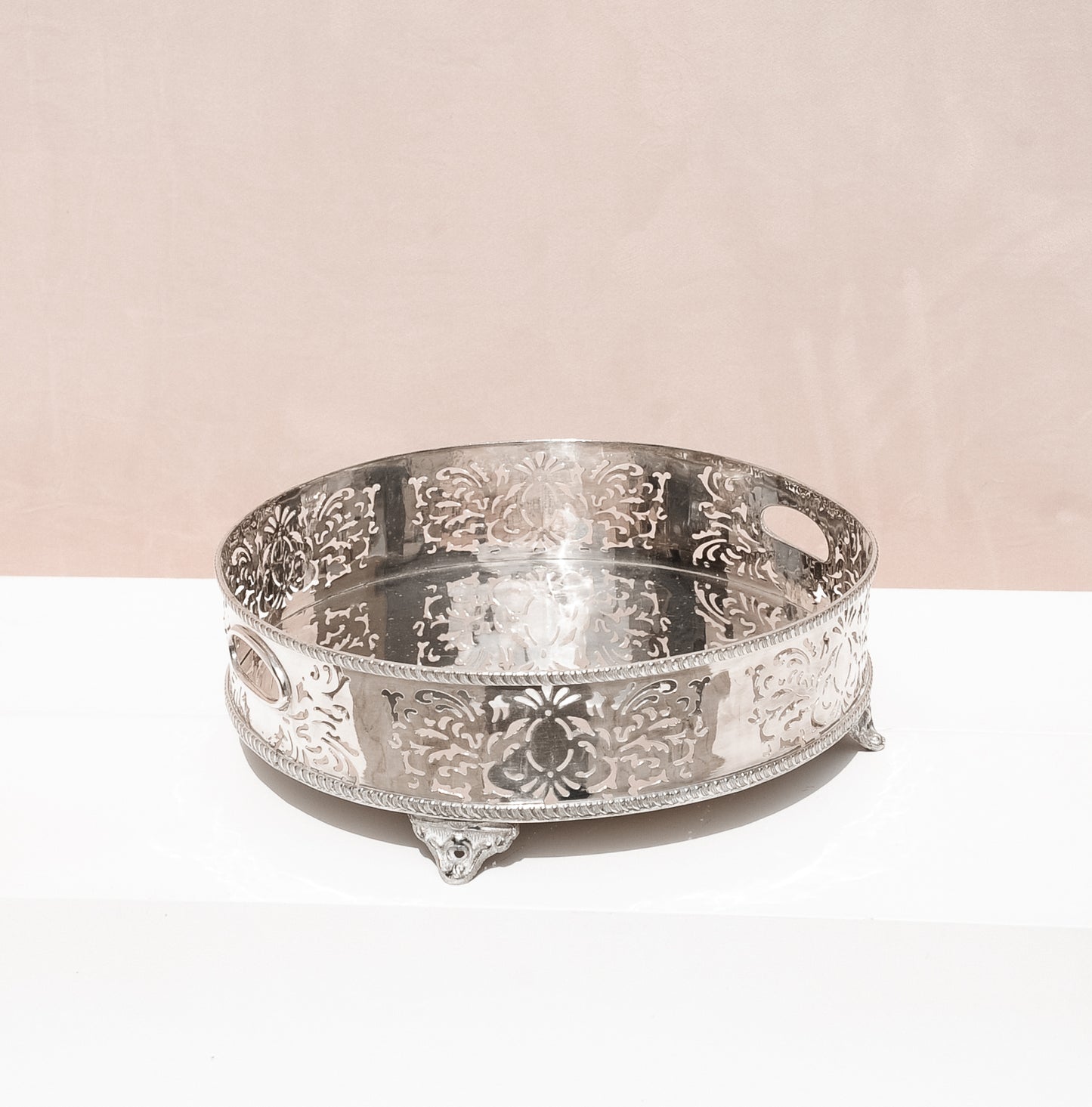 Ornamented Round Silver Tray