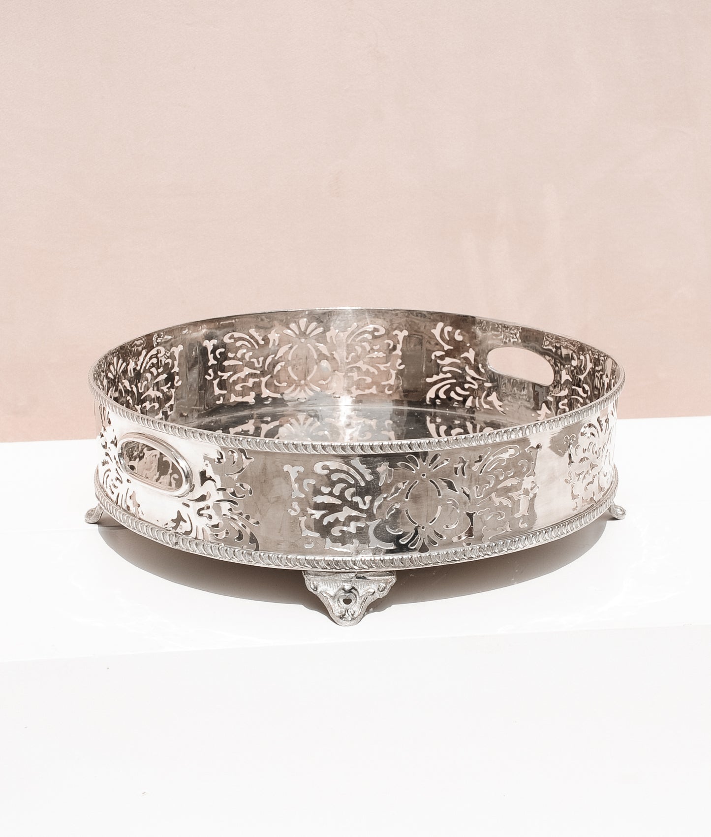 Ornamented Round Silver Tray