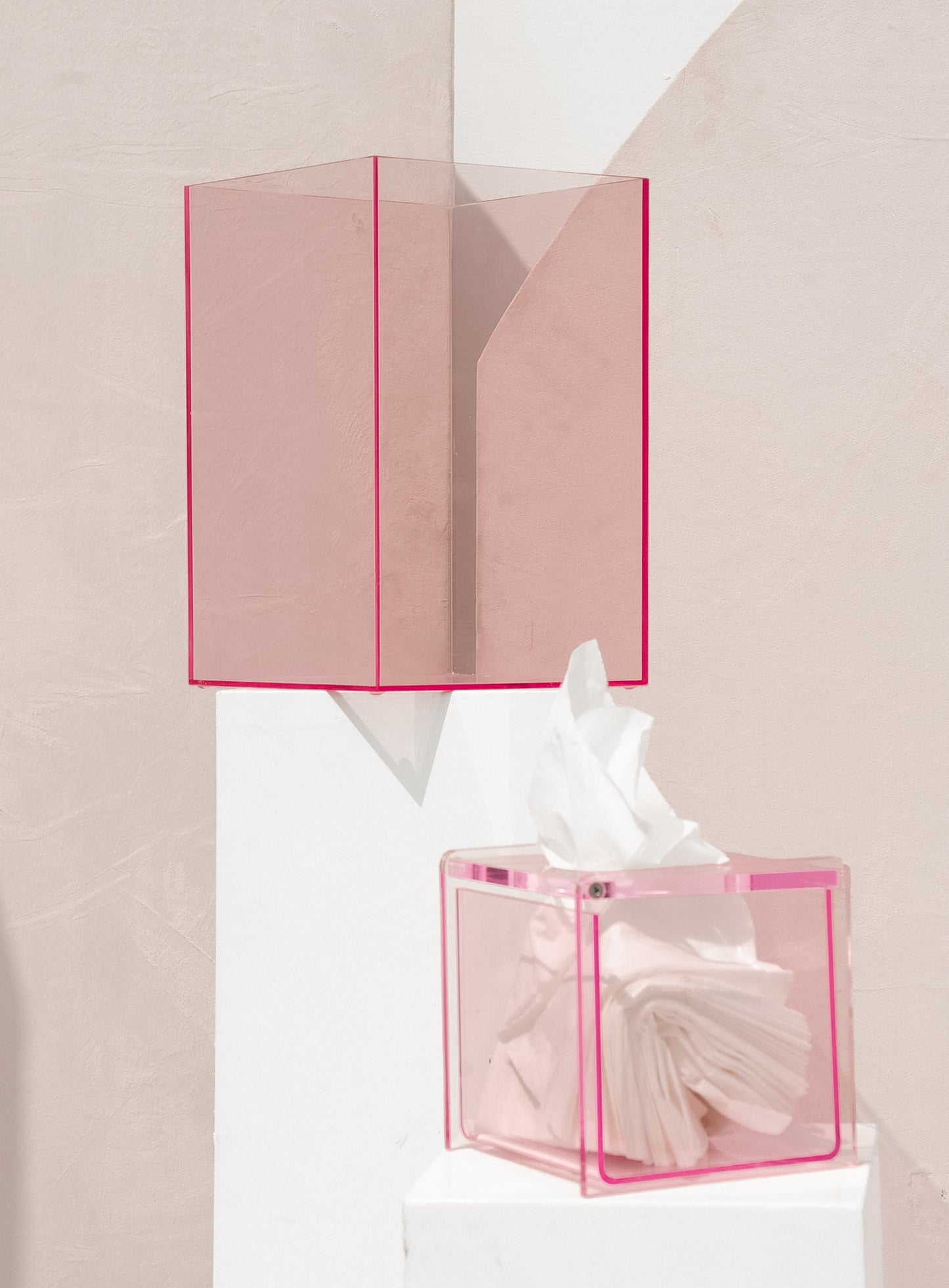 Pink Acrylic Tissue Box & Dustbin