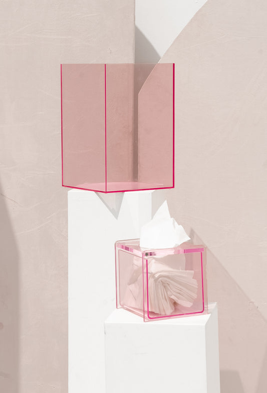 Pink Acrylic Tissue Box & Dustbin