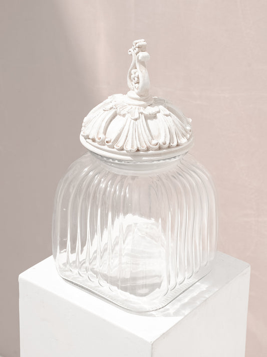 Large White Top Pleated Jar